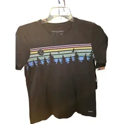 Life Is Good Black Tee Striped Sky Large