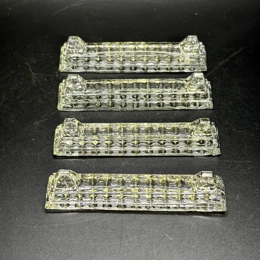 Set Of 4 Vintage Glass Crystal Knife Rests Square Design 3.5”