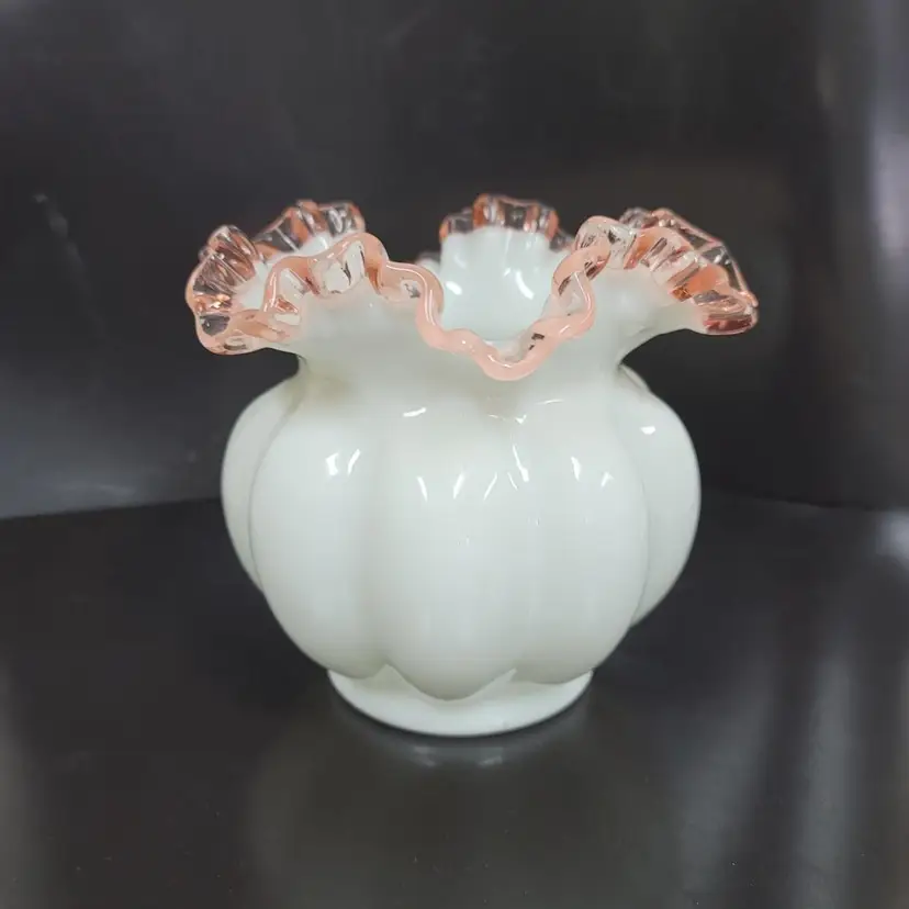 Fenton Rose Crest Double Crimp Melon Vase