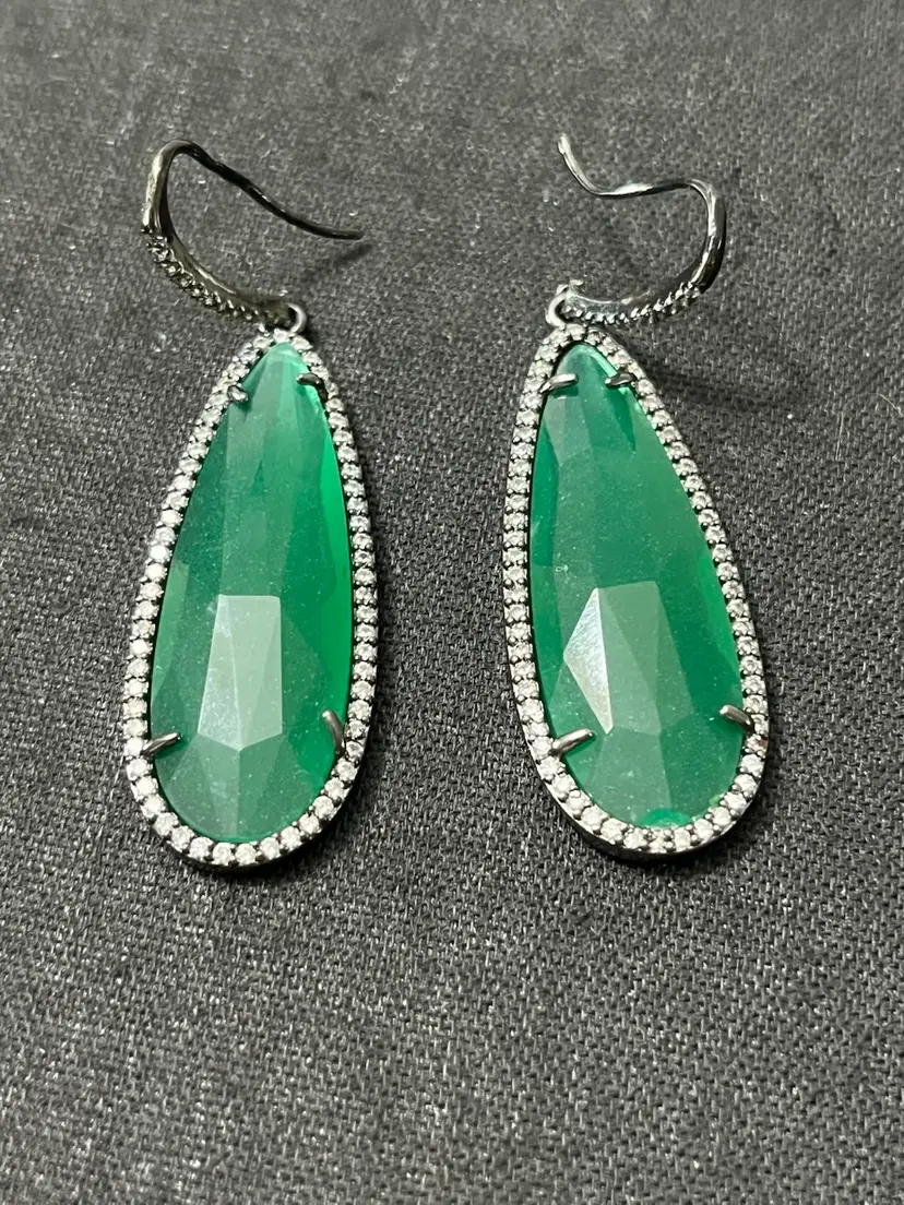 Green Teardrop Dangle Earrings