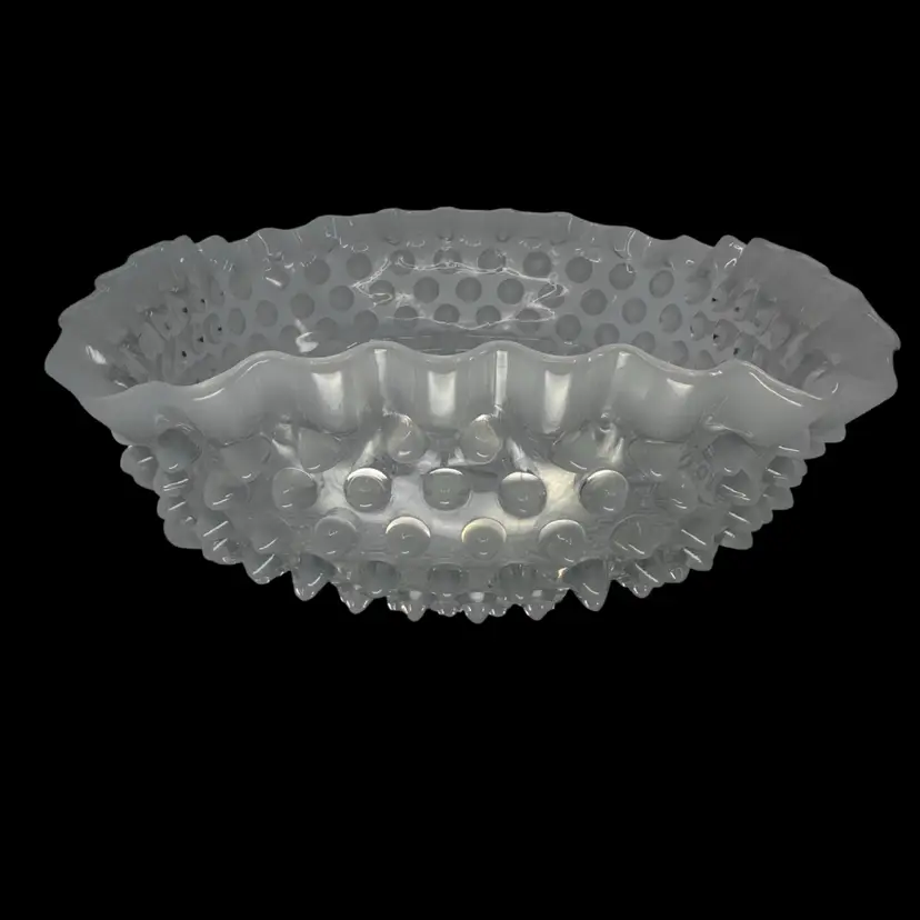Vintage Fenton Clear White Hobnail Opalescent Art Glass Square Bowl 10”A