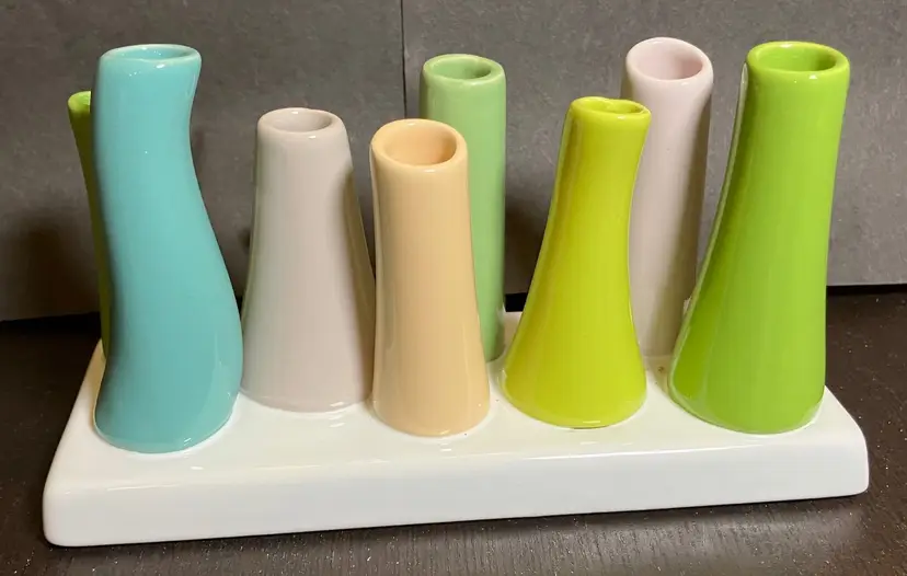 Chive Pooley Ceramic Bud Vase with 8 Individual Tubes Blue Green Pastel