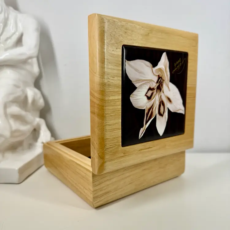 ORCHID Art Tile JEWELRY/Trinket BOX Artist Signed GALLIANO 2006 Contemporary