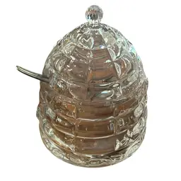 Glass Beehive Honey Jar w/ Embossed Honeybees 5”