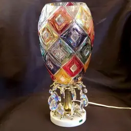 Crystal Glass Lamp Bohemia Iridescent Prisms Marble Base Czech Vintage