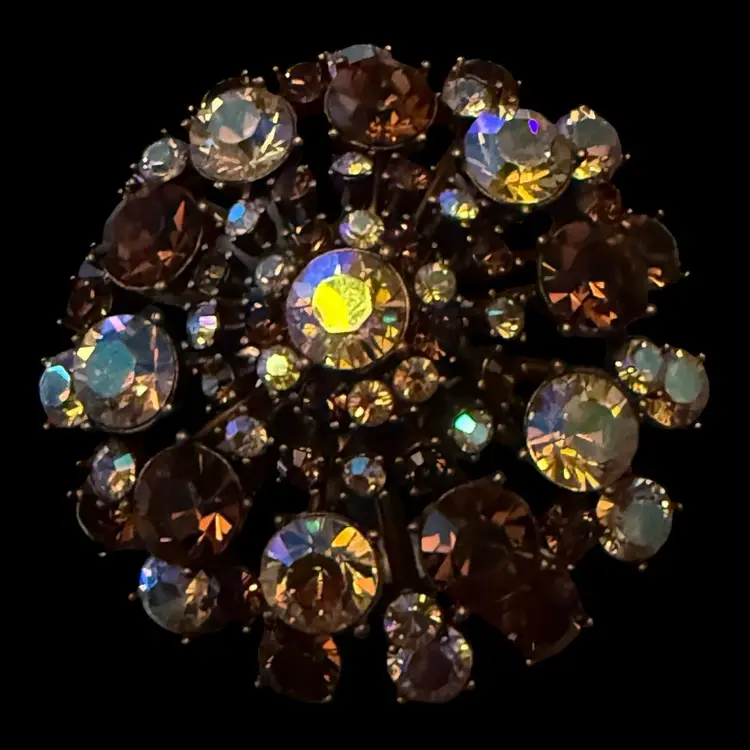 Joan Rivers Domed AB Rhinestone Brooch 2”