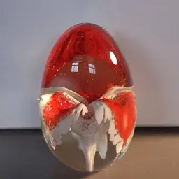 GES, MSH 1996 Egg Shaped Orange & White Flower Paperweight