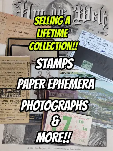 Antique Paper Ephemera Stamps Photos Postcards +more!