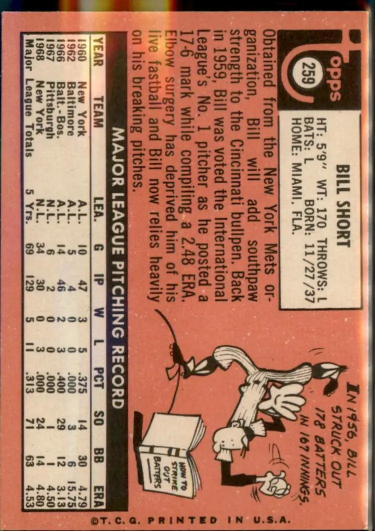 1969 Topps #259 Bill Short - (pk3) - Cincinnati Reds