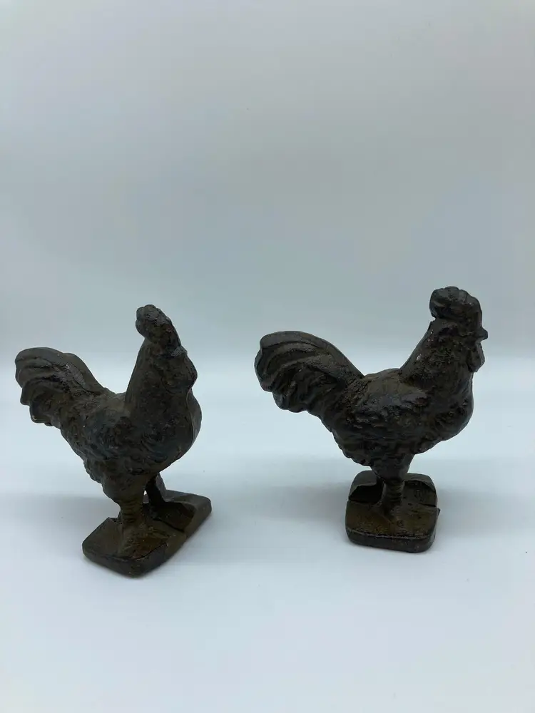 Pair of Standing 
Cast Iron Roosters