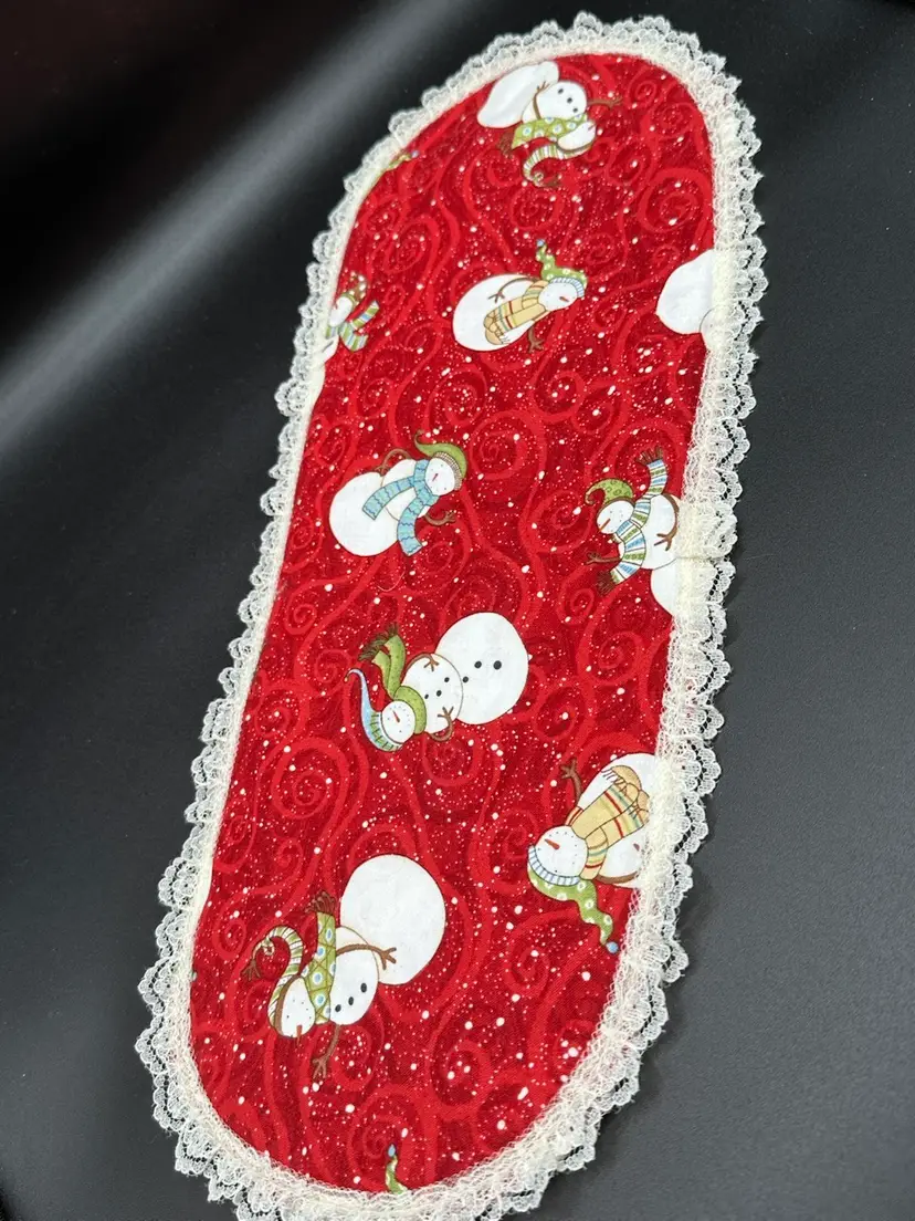 Handmade Christmas Snowman Doily/Table Runner/Farmhouse