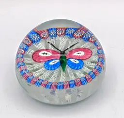 John Deacons Scotland 1998 Butterfly Millefiori Latticino Art Glass Paperweight