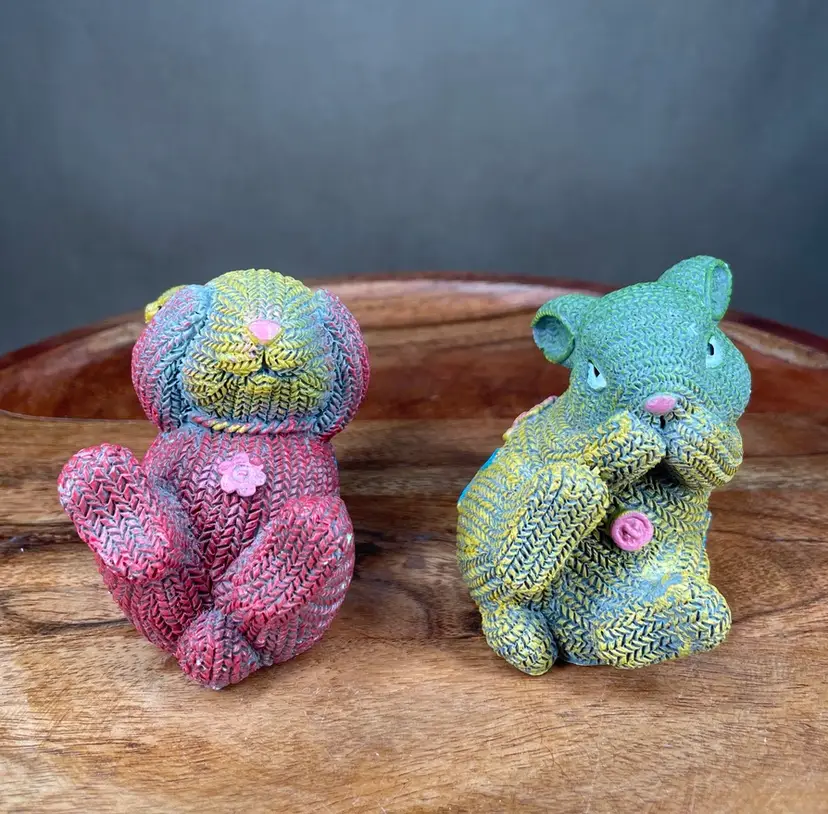 EASTER Vintage Spring Cute Resin Rabbits Hear No Evil Speak No Evil Figurines