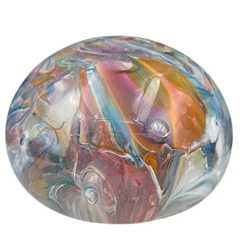 #01 Signed, Multicolored Paperweight With Smooth, Clear Bottom I Cannot Make Out The Makers Mark