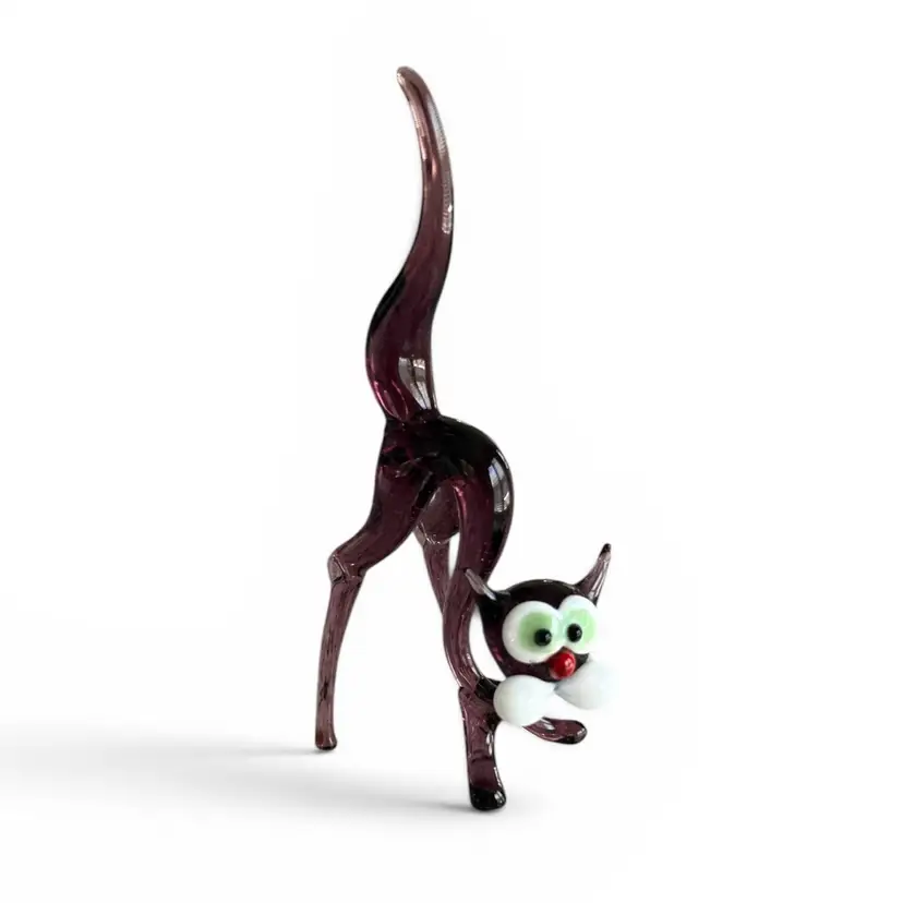 Handblown Glass Art Derpy Scaredy Cat Figurine