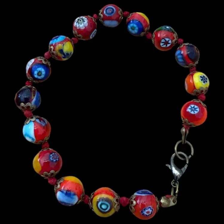 Murano Millefiori Beaded Bracelet 8”
