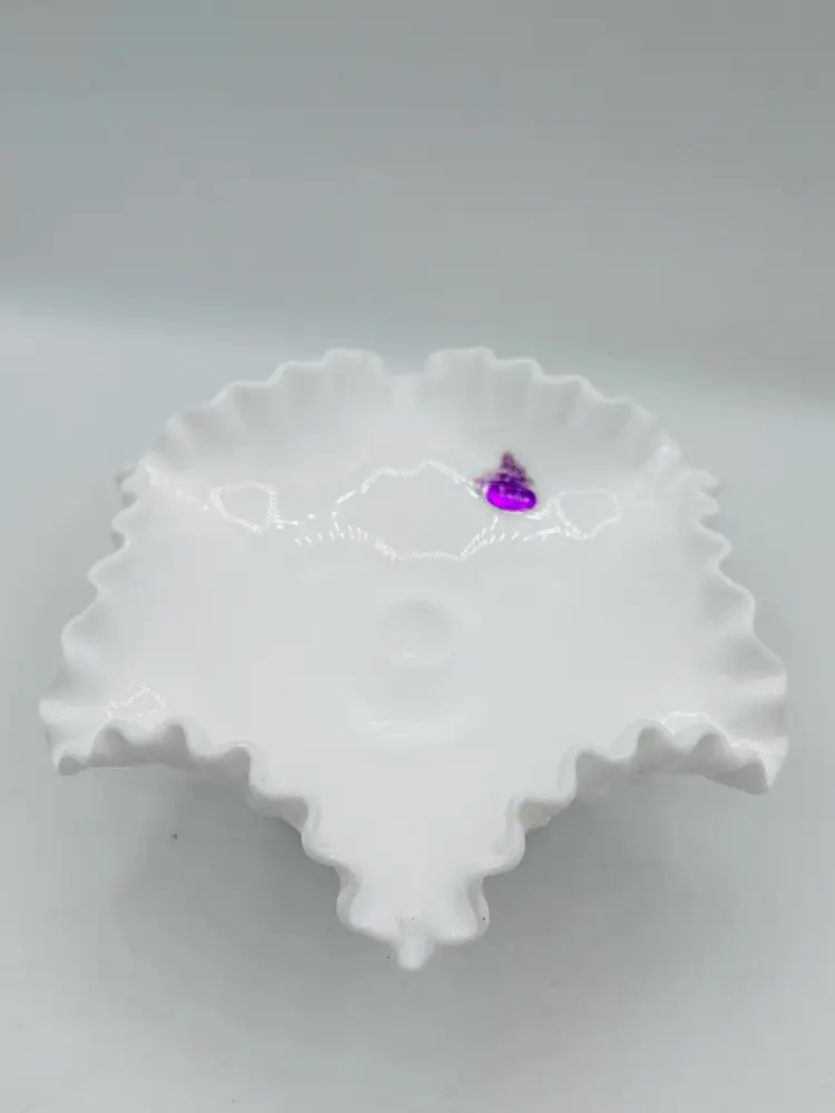 Vintage Fenton Hobnail White Milk Glass Ruffled Edge Taper Candle Stick Holder