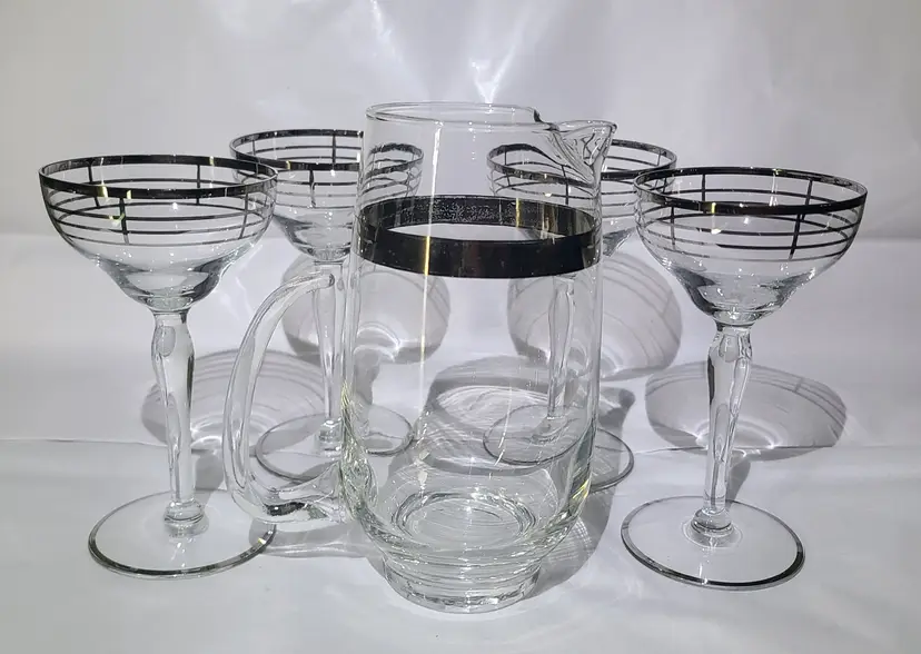 Vintage MCM Cocktail Set w/ Pitcher and 4 Glasses