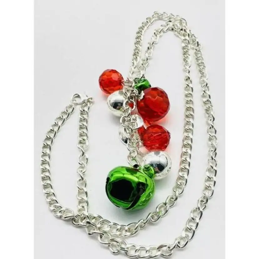 Festive Jingle Bell Necklace with Red and Green Beads 8205