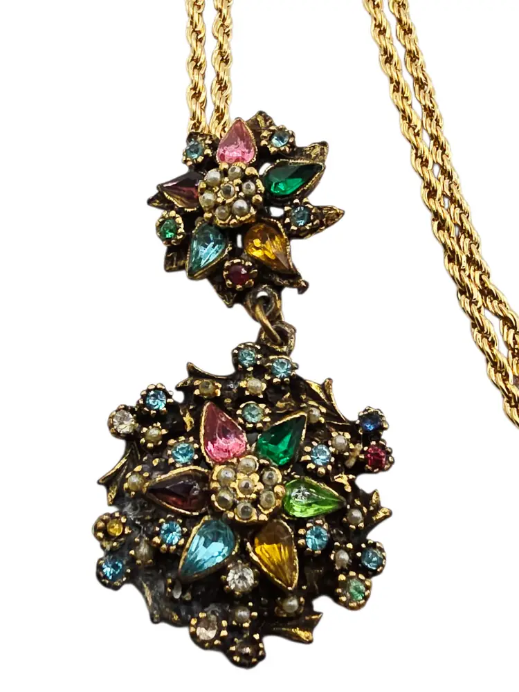 Vintage Unsigned Colorful Rhinestone Necklace Similar To Hollycraft (A9005)