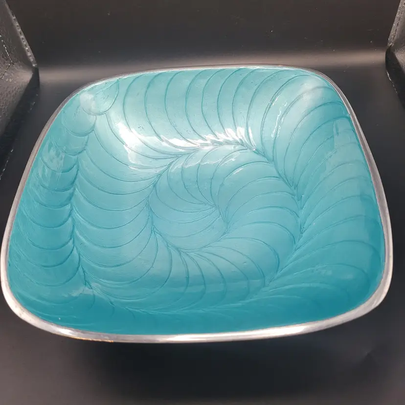 Metal Hampton Forge Argent Orfevors Silver/Turquoise Enamel Dish/Bowl 7.25 in Square