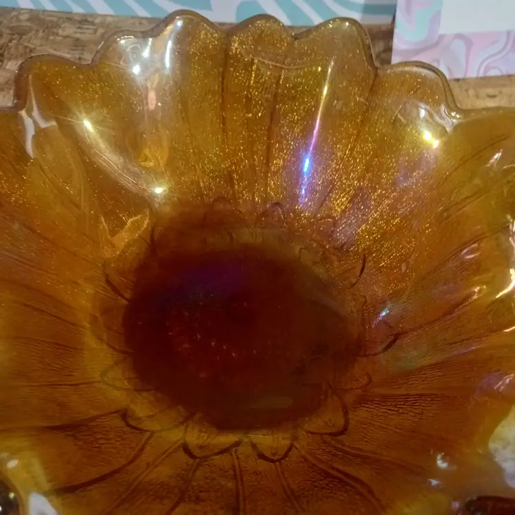 Amber Carnival Glass Sunflower Bowl (Iridescent)