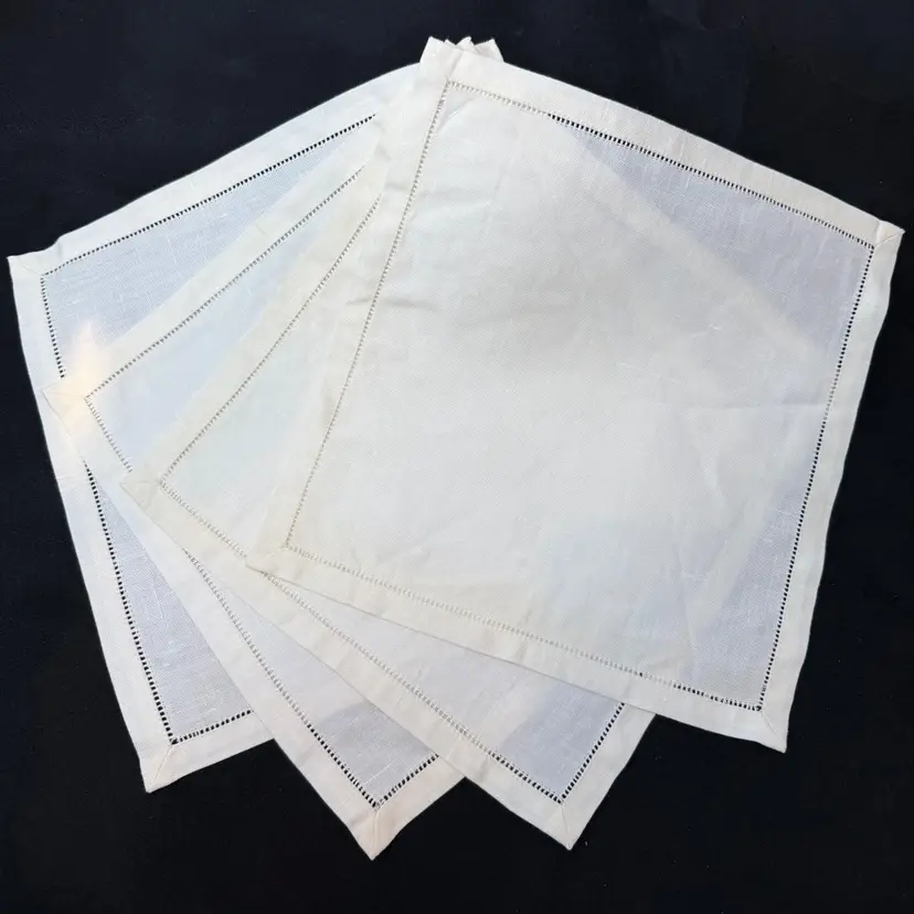 4 Vintage Linen Hemstitched Napkins