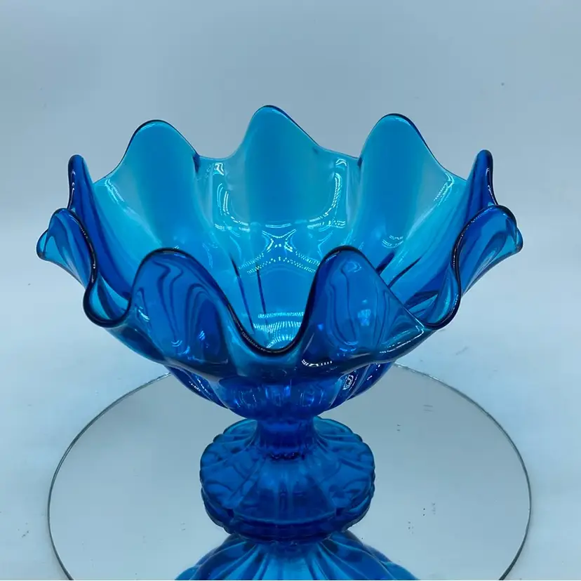#0206 L.E. Smith Peacock Blue handkerchief compote