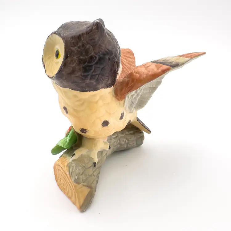 Owl Figurine Christmas Holly Berries Ceramic B25