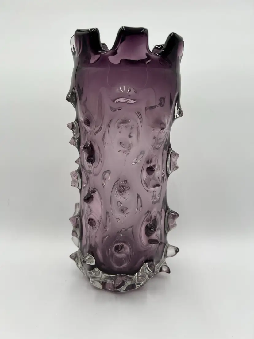 Brutalist Lazy Susan Amethyst Art Glass "Thorn" Sommerso Vase