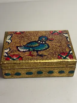 Small Italian Florentine Box With Mosaic Duck Design