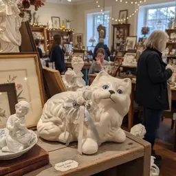 Vintage Ceramic Persian Cat With Ribbon Lace And Flower