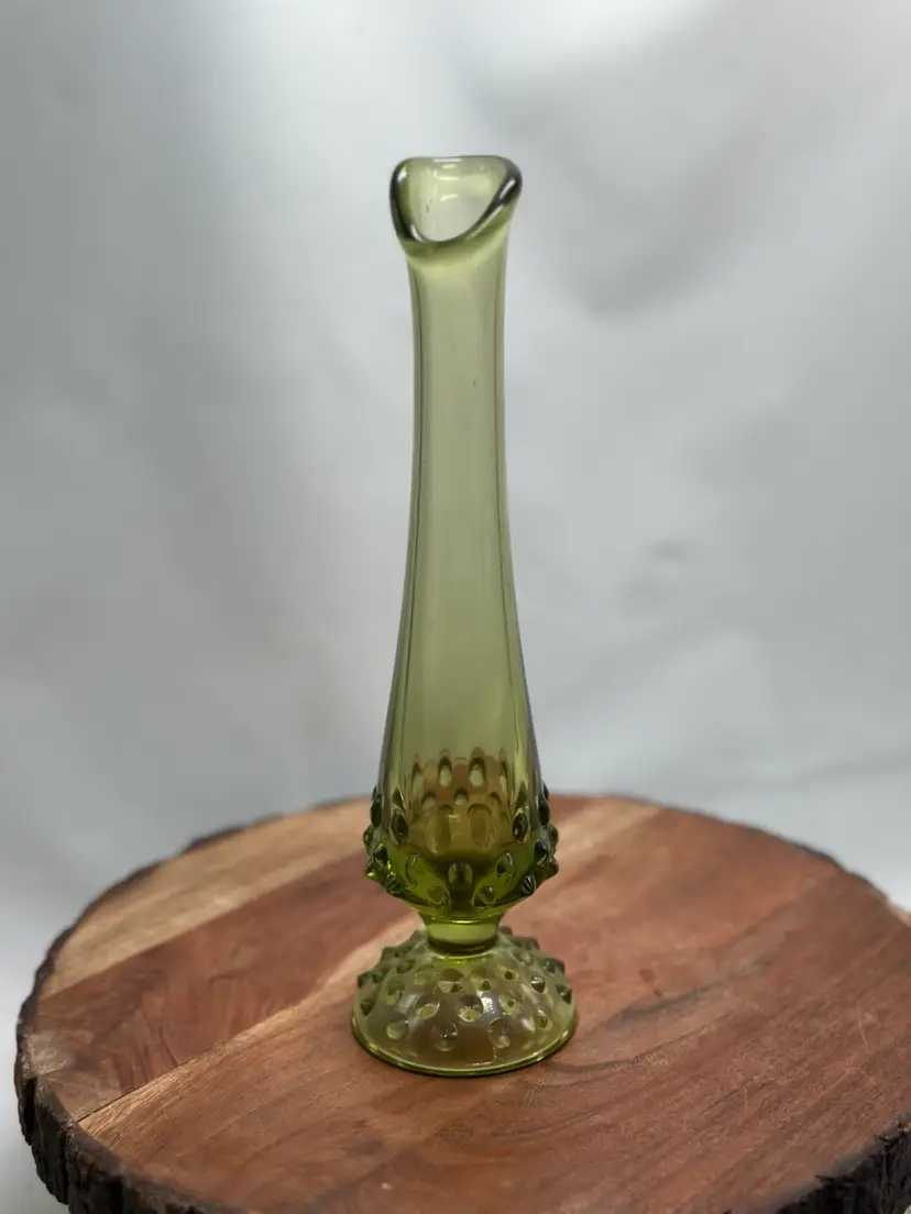 Fenton Hobnail Footed Swung Bud Vase Green