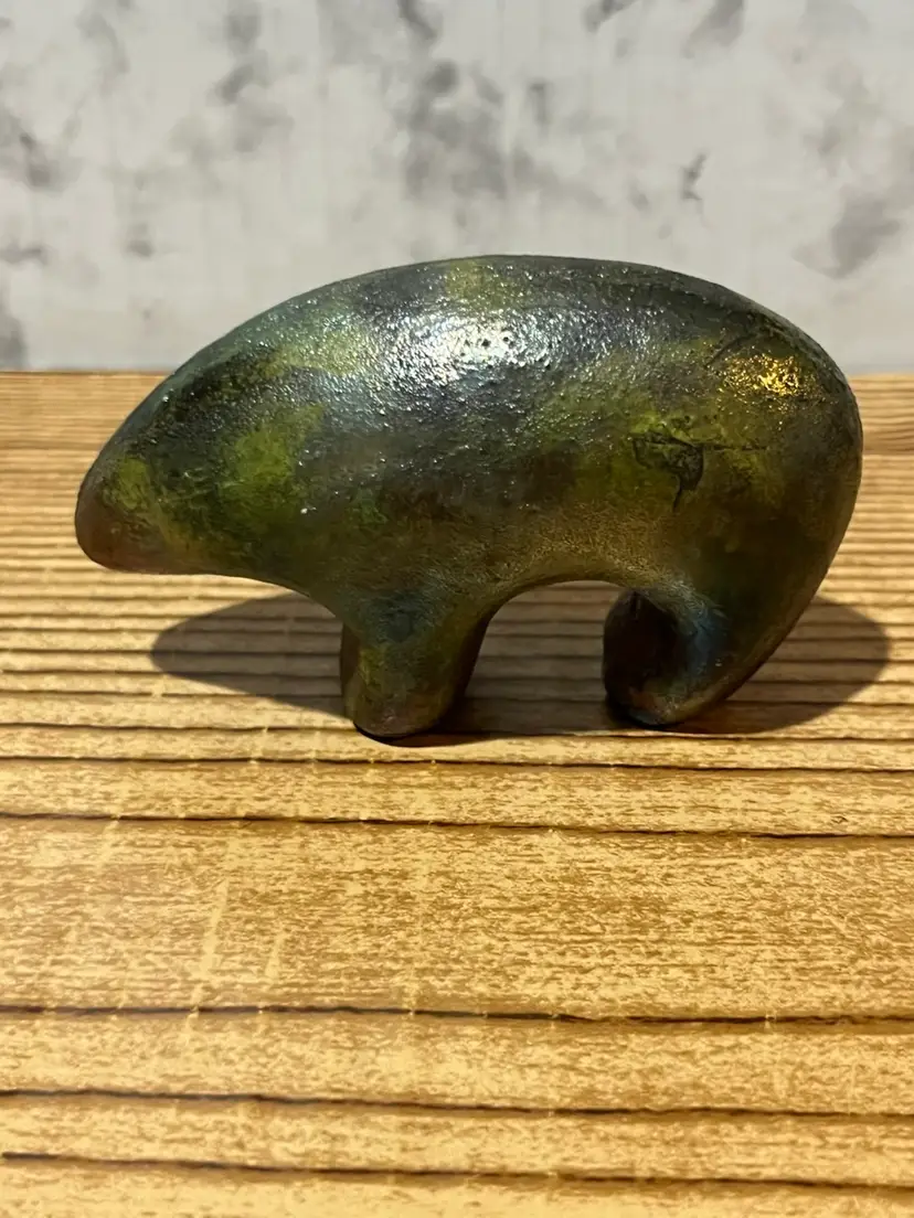 #3402 - Raku Pottery Bear Fetish Figurine Iridescent 3 x 2 x 1.5 inch Unmarked