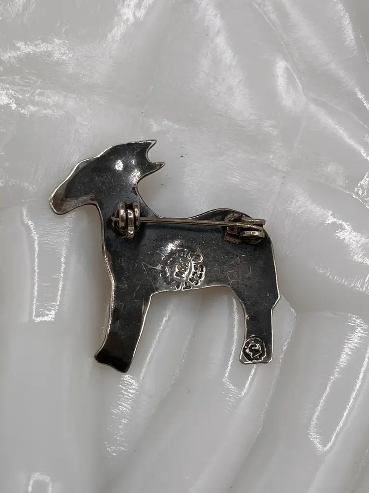 Marked Taxco Mexico 925 Silver & Abalone Inlay Donkey Brooch Pin 1”🫏