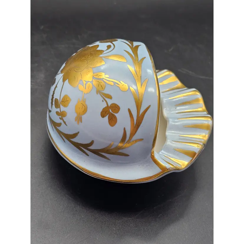 Vtg Carlin Comforts Ashtray Trinket Dish Light Blue With Gold Floral Design France