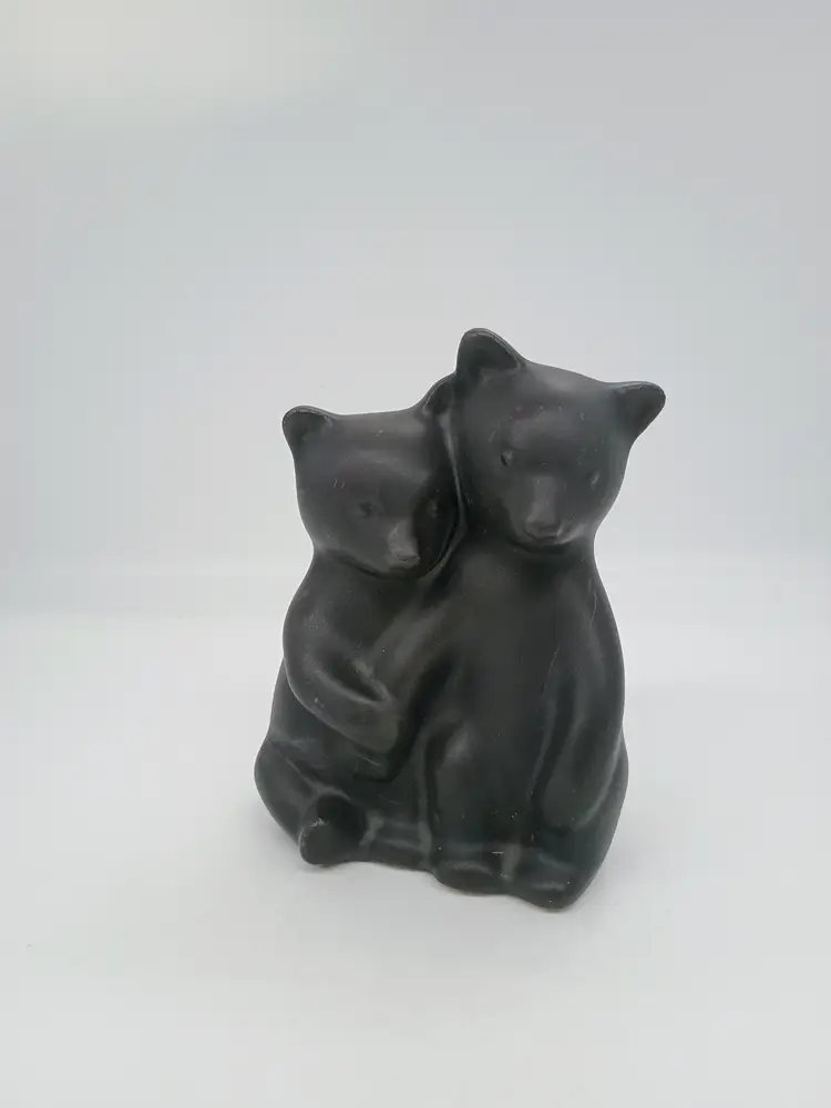 PIGEON FORGE POTTERY Tennessee Matte Satin BLACK BEAR CUBS Figurine Vintage