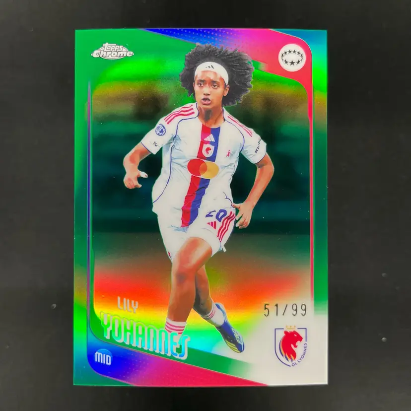 Lily Yohannes 2025/26 Topps Chrome UWCL Green /99 Lyon Soccer Card