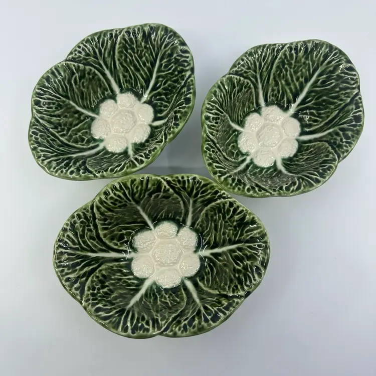 Vintage Bordallo Pinheiro Cabbage Leaf Bowls Set/3