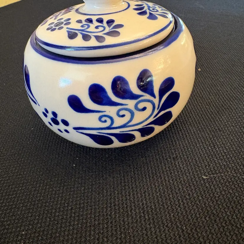 LM Mexico Talavera Style Lidded Round Sugar Bowl Trinket Box