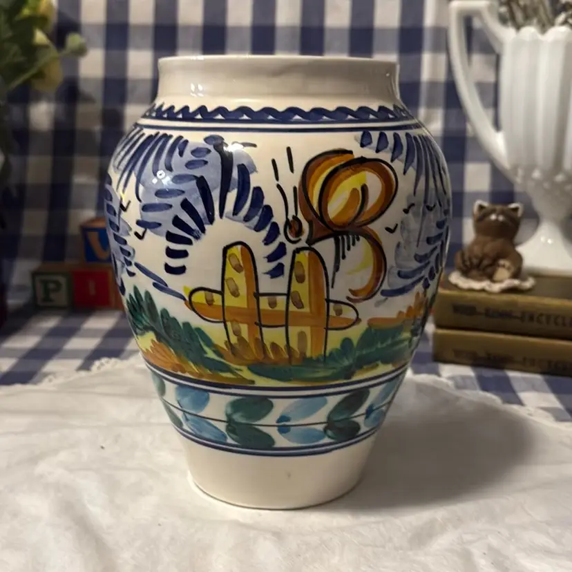 Hand-Painted Italian Large Vase, Unsigned.