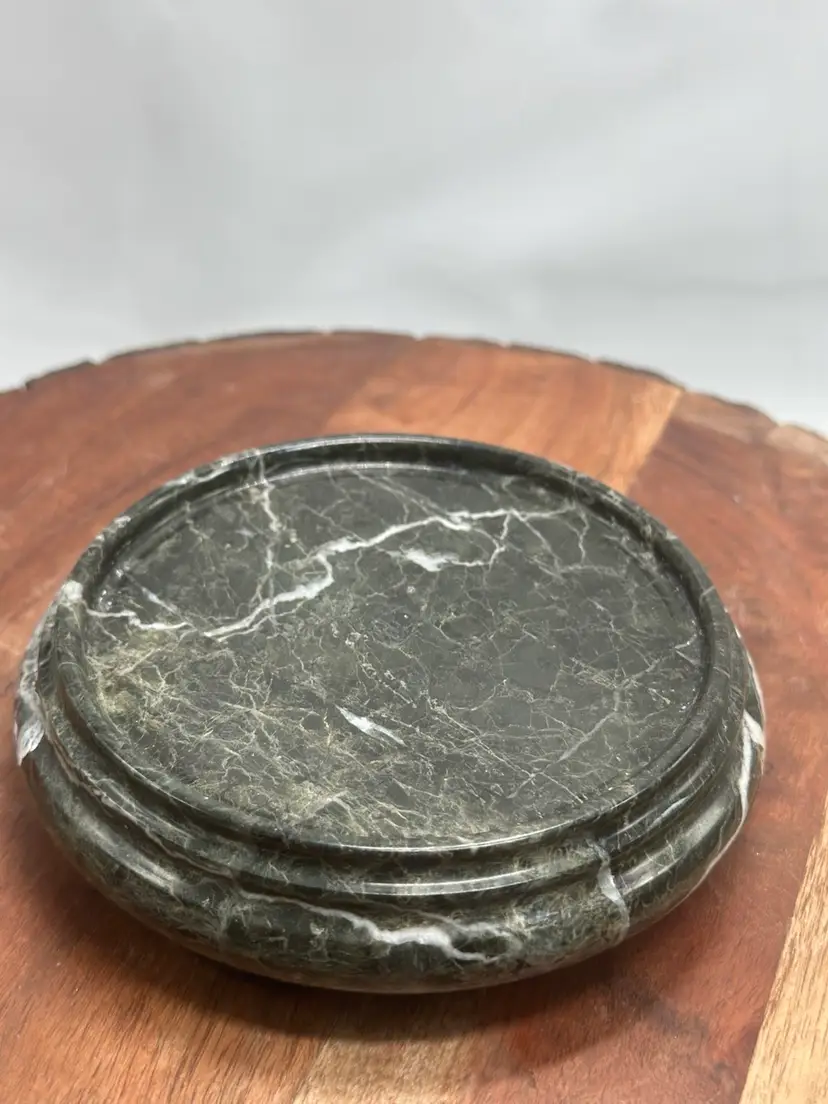 Vintage Onyx Marble Black Grey Swirls Pedestal Paperweight Base