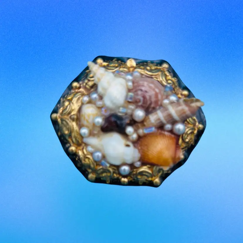 Vintage Seashell & Faux Pearl Collage Brooch