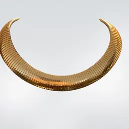 Reflective Gold Tone Ribbed Collar Necklace Snap Closure