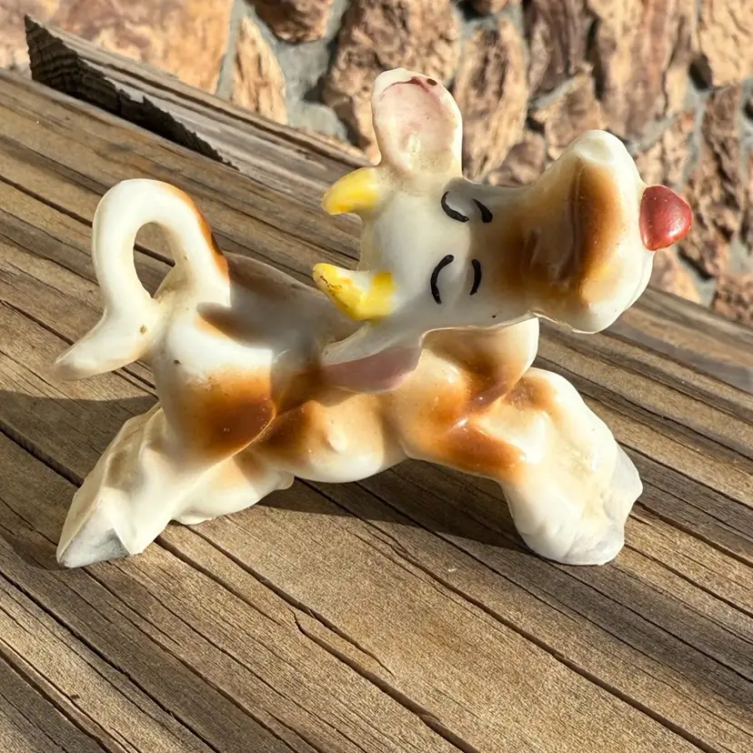 MidCentury Japan Ceramic Kicking Calf Figurine  Whimsical Kitsch