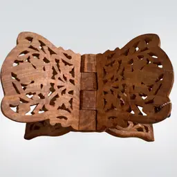 Vintage Hand Carved Wood Folding Cookbook Holder Bible Book Display Stand