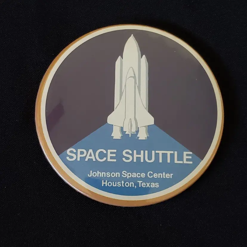 Pinback Button SPACE SHUTTLE Johnson Space Center Houston Texas Vintage