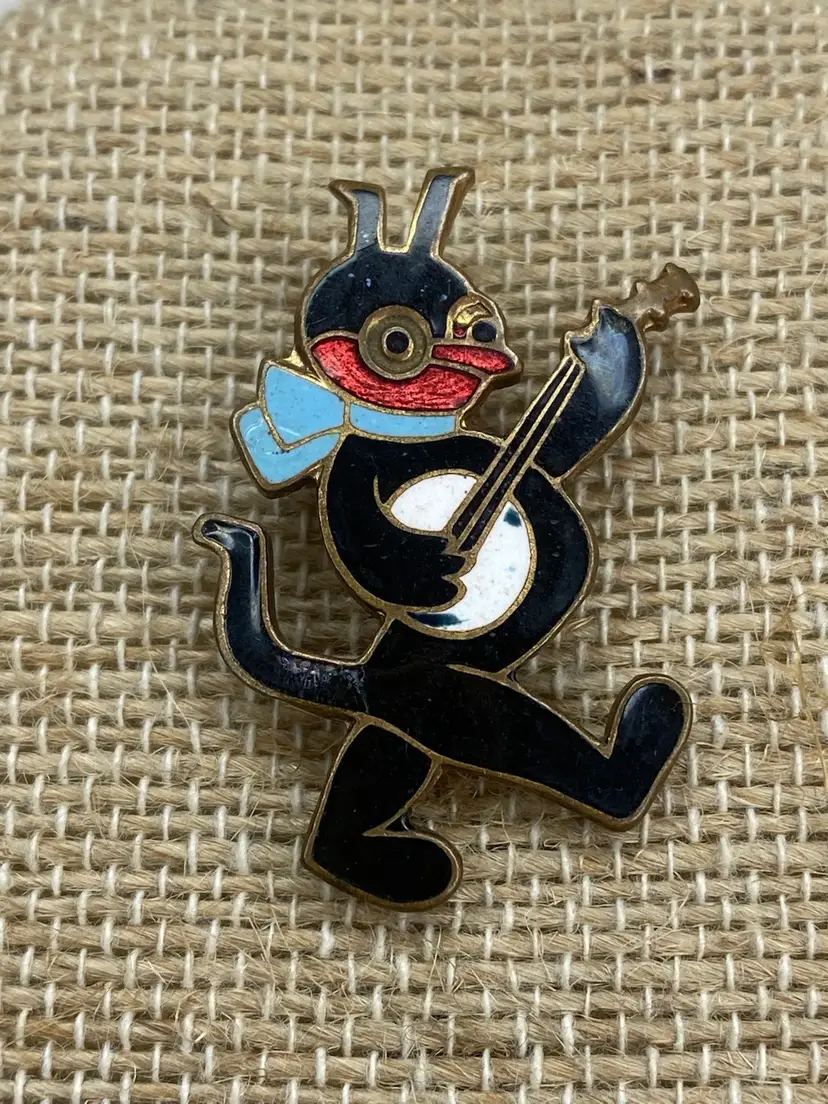Vintage 1930's Krazy Kat Comic Strip Black Cat Enamel Brass Pin Brooch Herriman