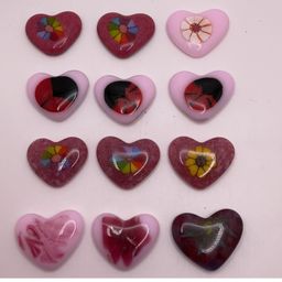 #06 - MYM Made by Me! CHOICE Fused Glass Mini Heart Breast Cancer Support  1" Handcrafted Studio Art