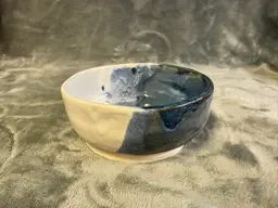 Vintage Art Studio Pottery Blue Cream Bonsai Flower Planter Pot Mushroom Stamped